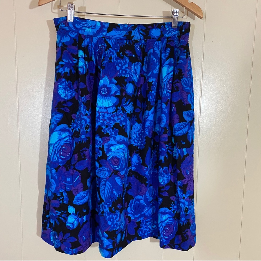 Vintage blue floral vibrant midi skirt 18 Royal Design